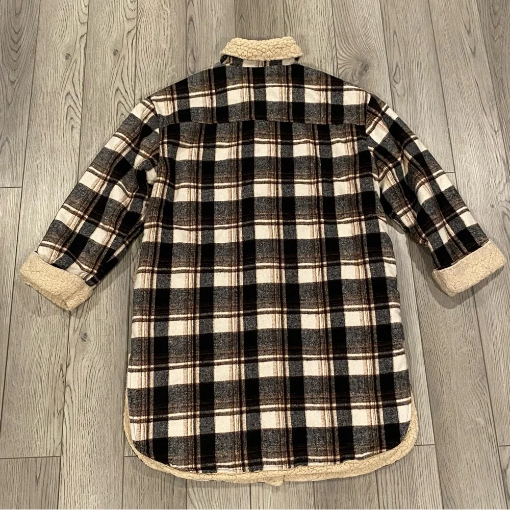 Sweet Rain Long Fleece Lined Jacket Shacket Coat Women’s M Plaid Button Pockets - Picture 9 of 13